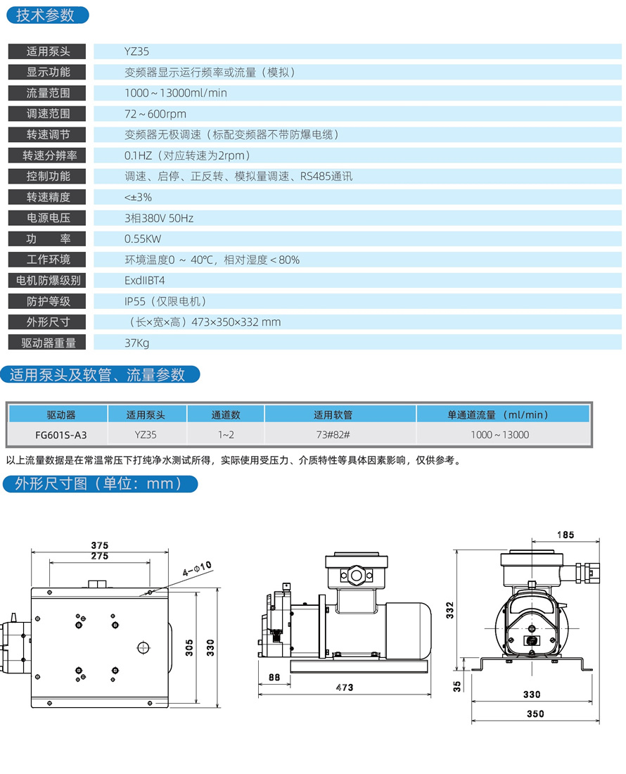 制药工业防爆蠕动泵 大流量传输计量泵 FG601S-A3防爆电机泵示例图2